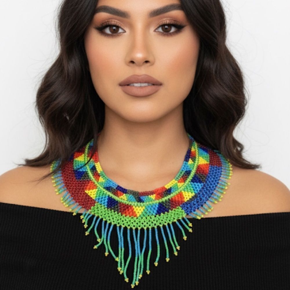 New Beautiful Handmade Colorful Beaded Mexican Collar Necklace